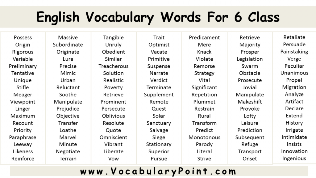 english dictionary words for class 6