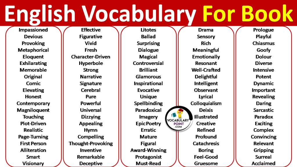 English Vocabulary Words For Books Vocabulary Point