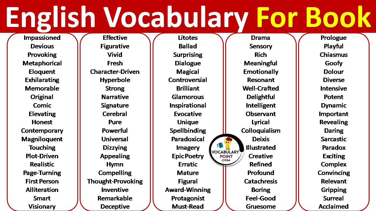 English Vocabulary Words For Books