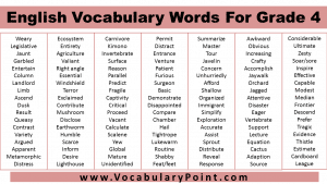 english vocabulary words for class 4 with meaning