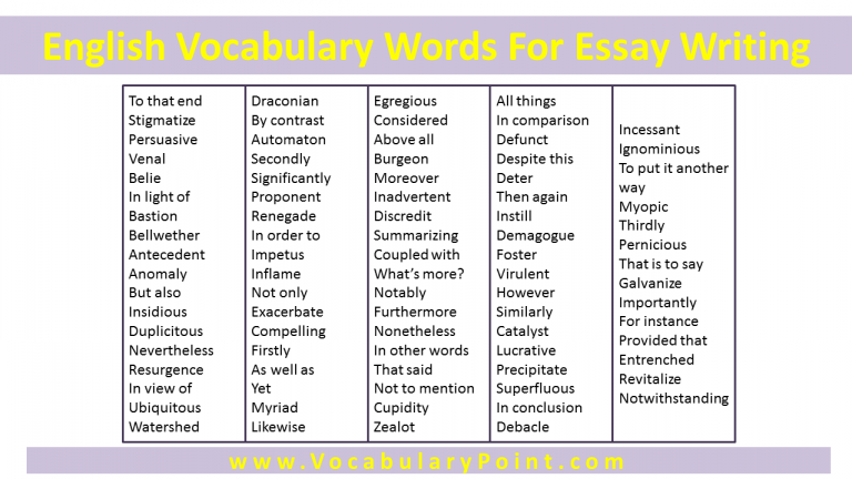 Sophisticated Vocabulary To Use In Essays