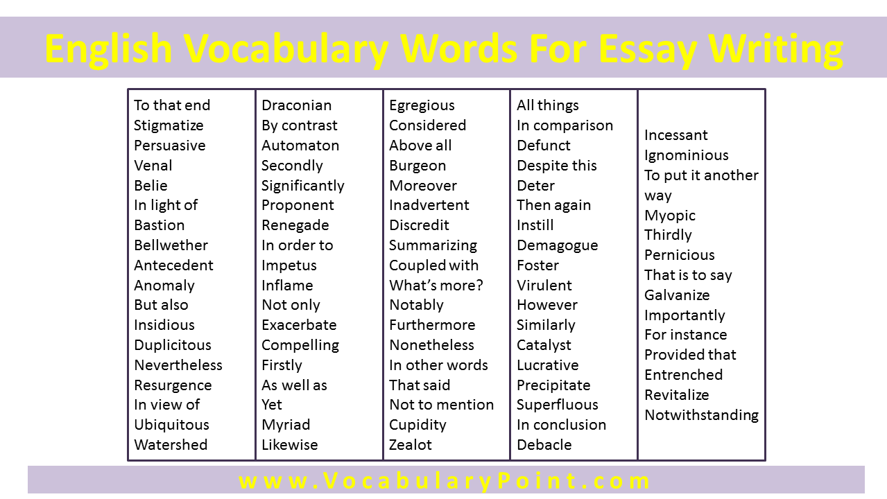 English Vocabulary Words For Essay Writing
