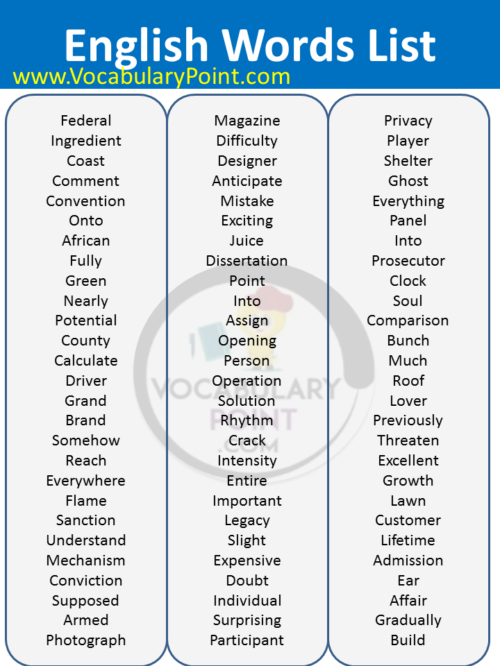 English Vocabulary Words List Pdf
