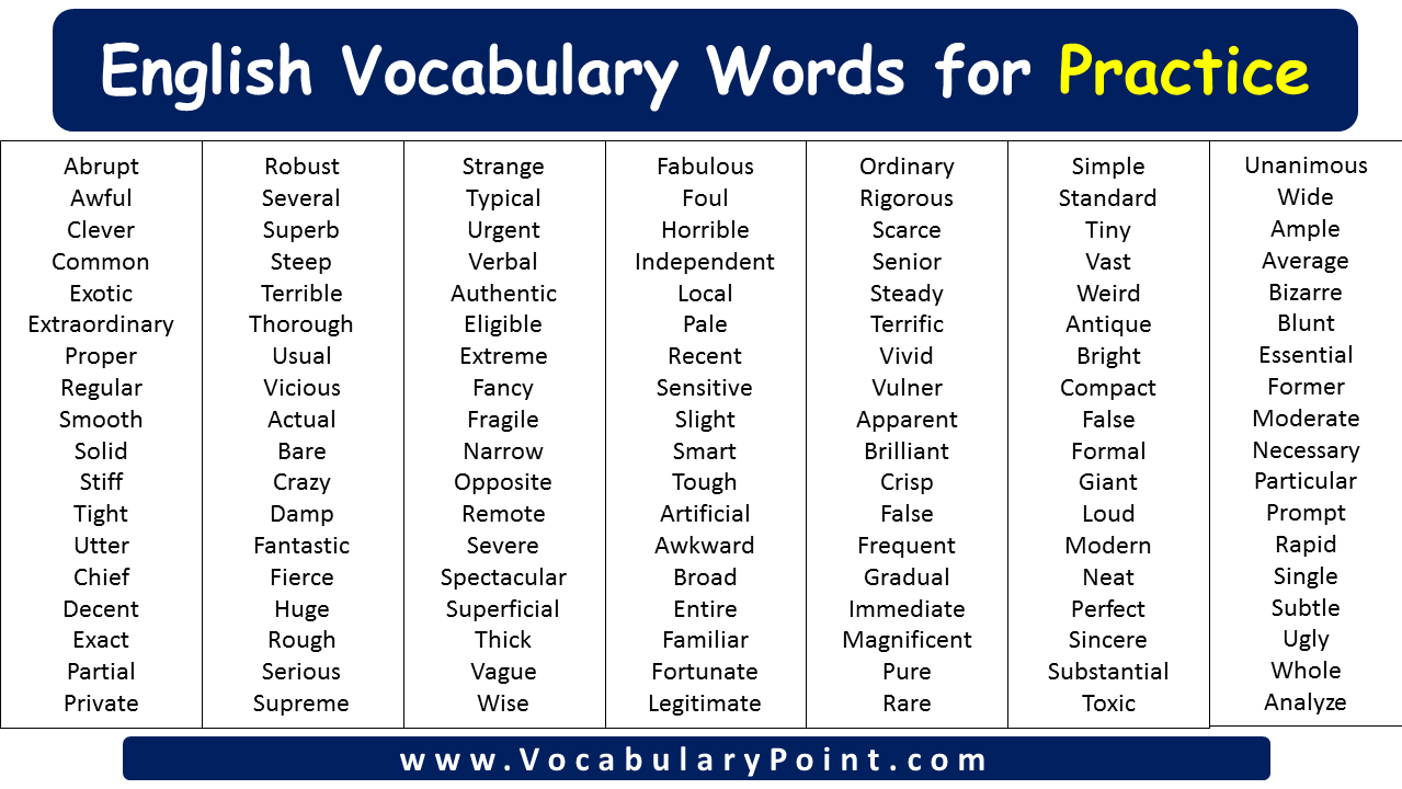 English Vocabulary Words for Practice