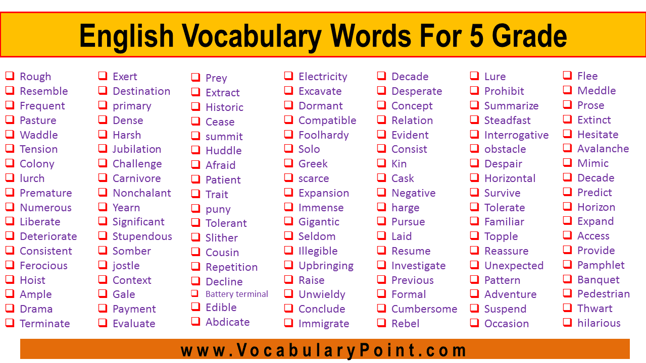 Year 5 Vocabulary List