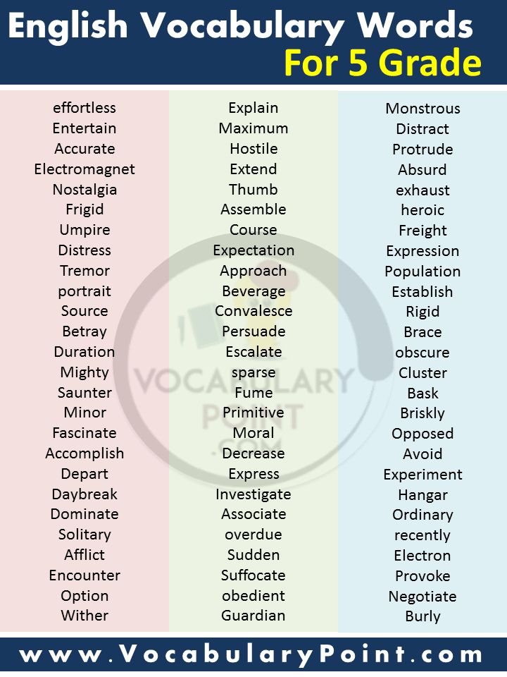 English vocabulary words for 5 grade