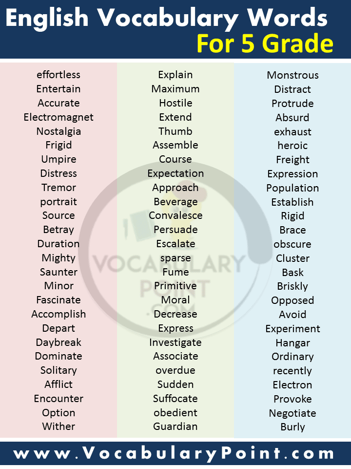 English Words For Class 5 Vocabulary Point