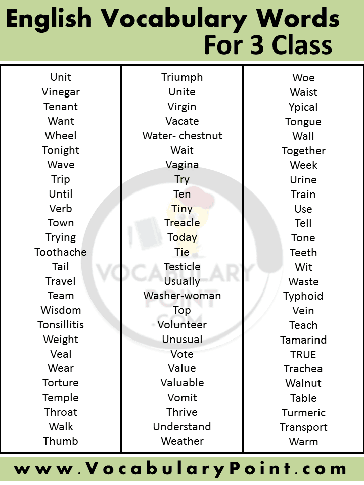 English Vocabulary Words For 3 Class Vocabulary Point