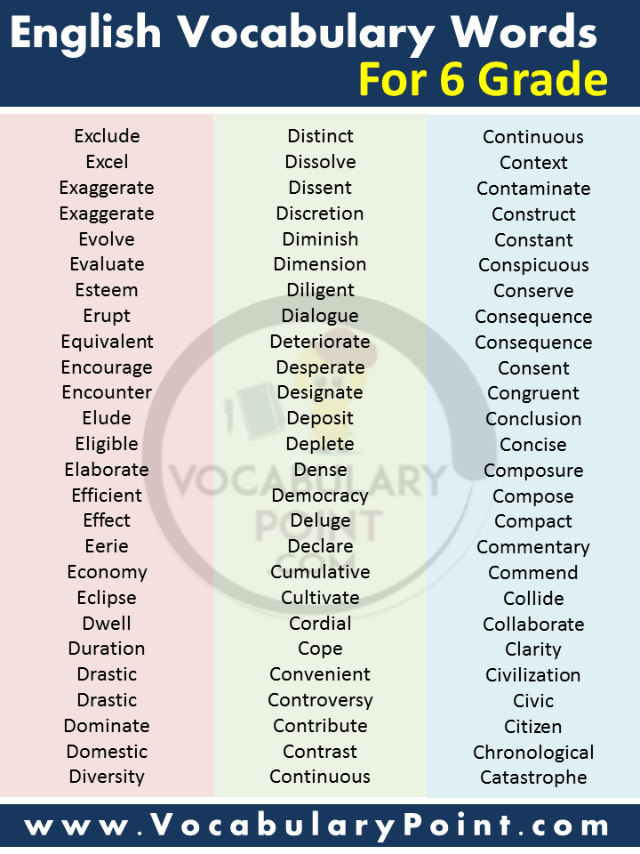 English Vocabulary Words For 6 Class Pdf Vocabulary Point