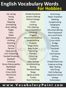 Hobbies Vocabulary (Best Words for Hobbies) - Vocabulary Point