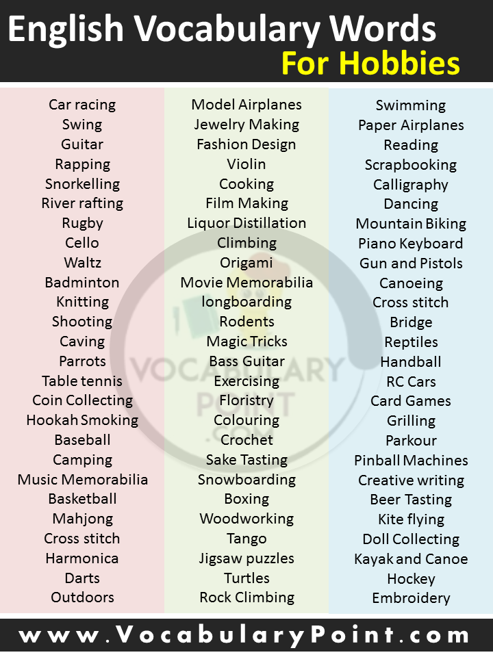 Hobbies vocabulary list pdf