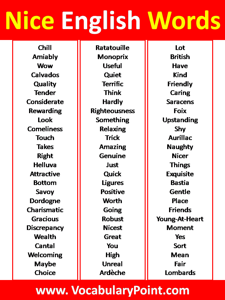 Nice English Vocabulary Words