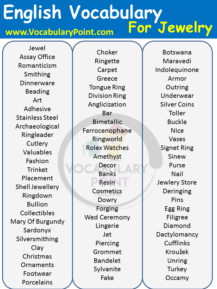 Vocabulary For Jewelry