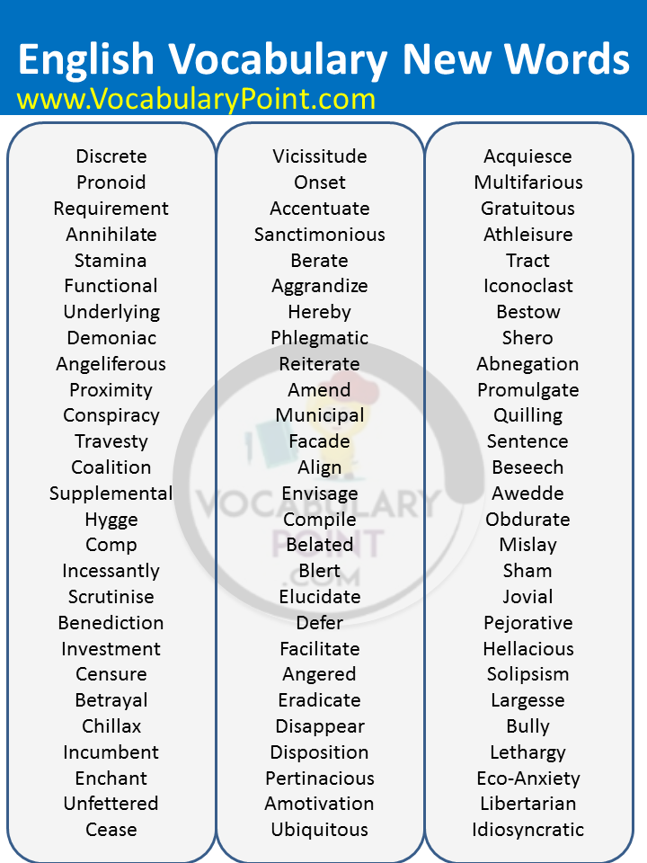 20 new vocabulary words in english