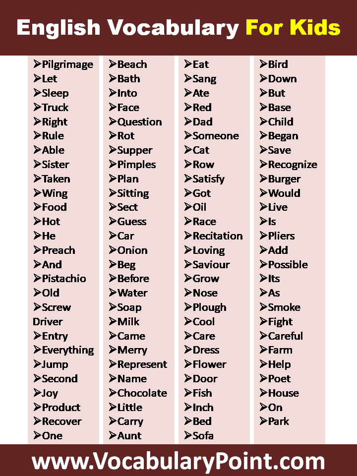 Vocabulary Words For Kids