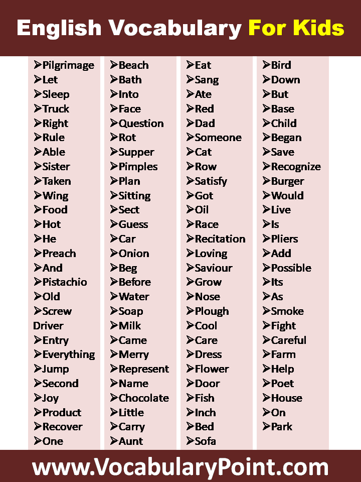 English Vocabulary Words For Kids - Vocabulary Point