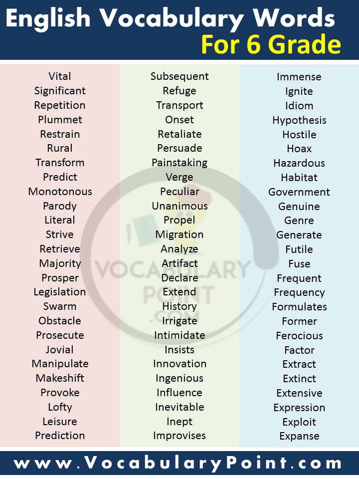Vocabulary words class 6