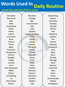 English Vocabulary Words Used In Daily Routine - Vocabulary Point