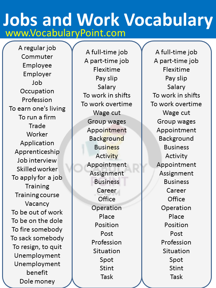 job vocabulary list