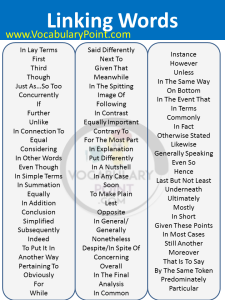 Connecting Words, Linking Words Examples - Vocabulary Point