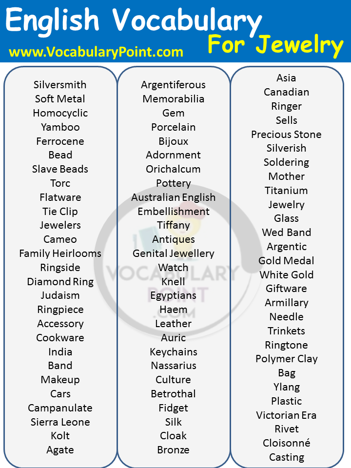 list of jewelery in english