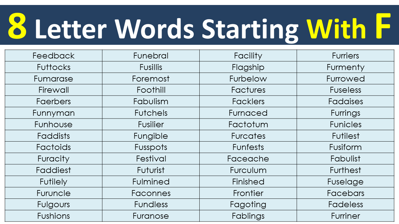 8 Letter Words Starting With F