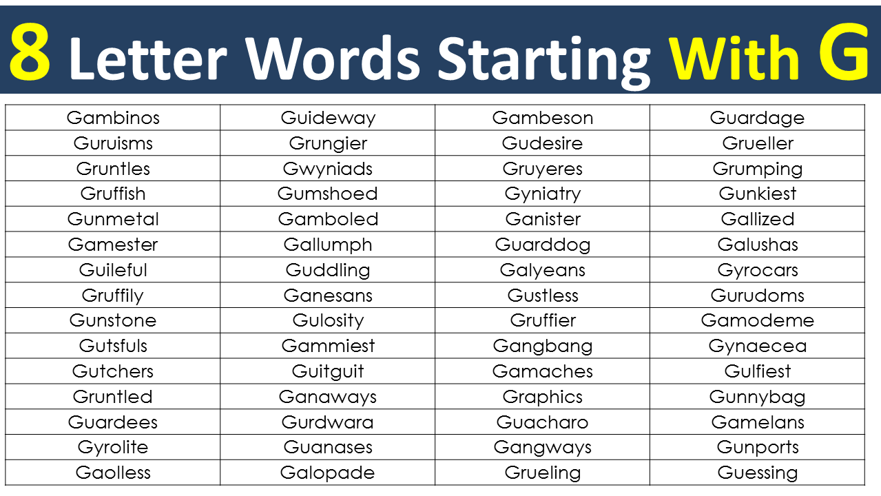 8 Letter Words Starting With G