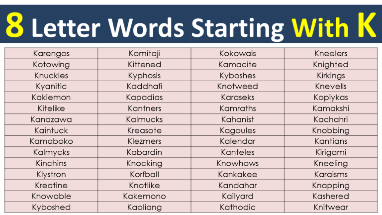 All English Words Beginning With K