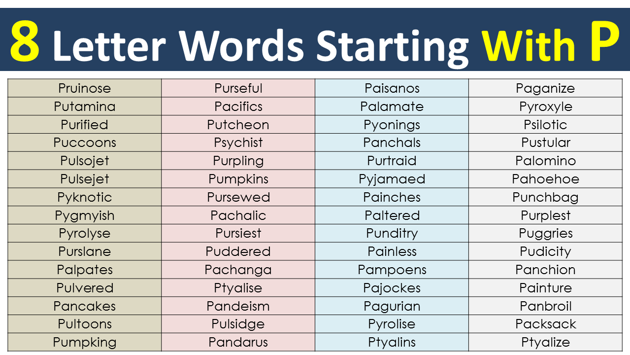 8 Letter Words Starting With P