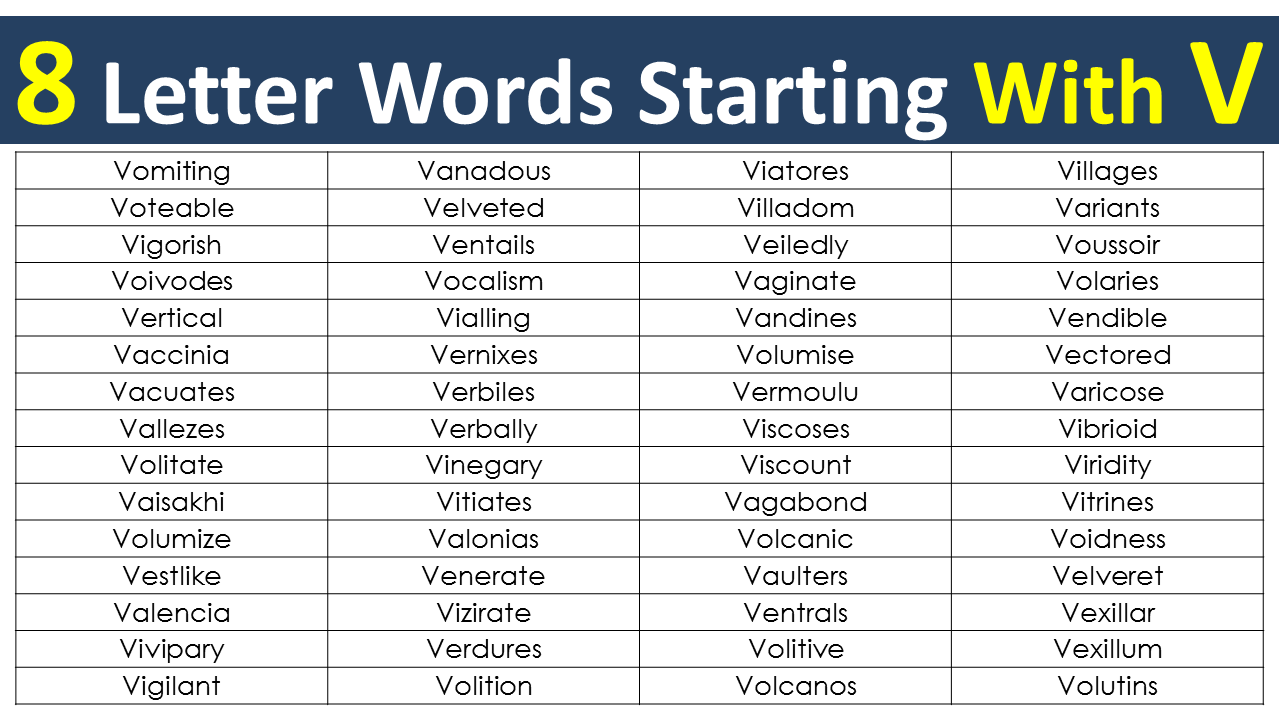 8 Letter Words Starting With V