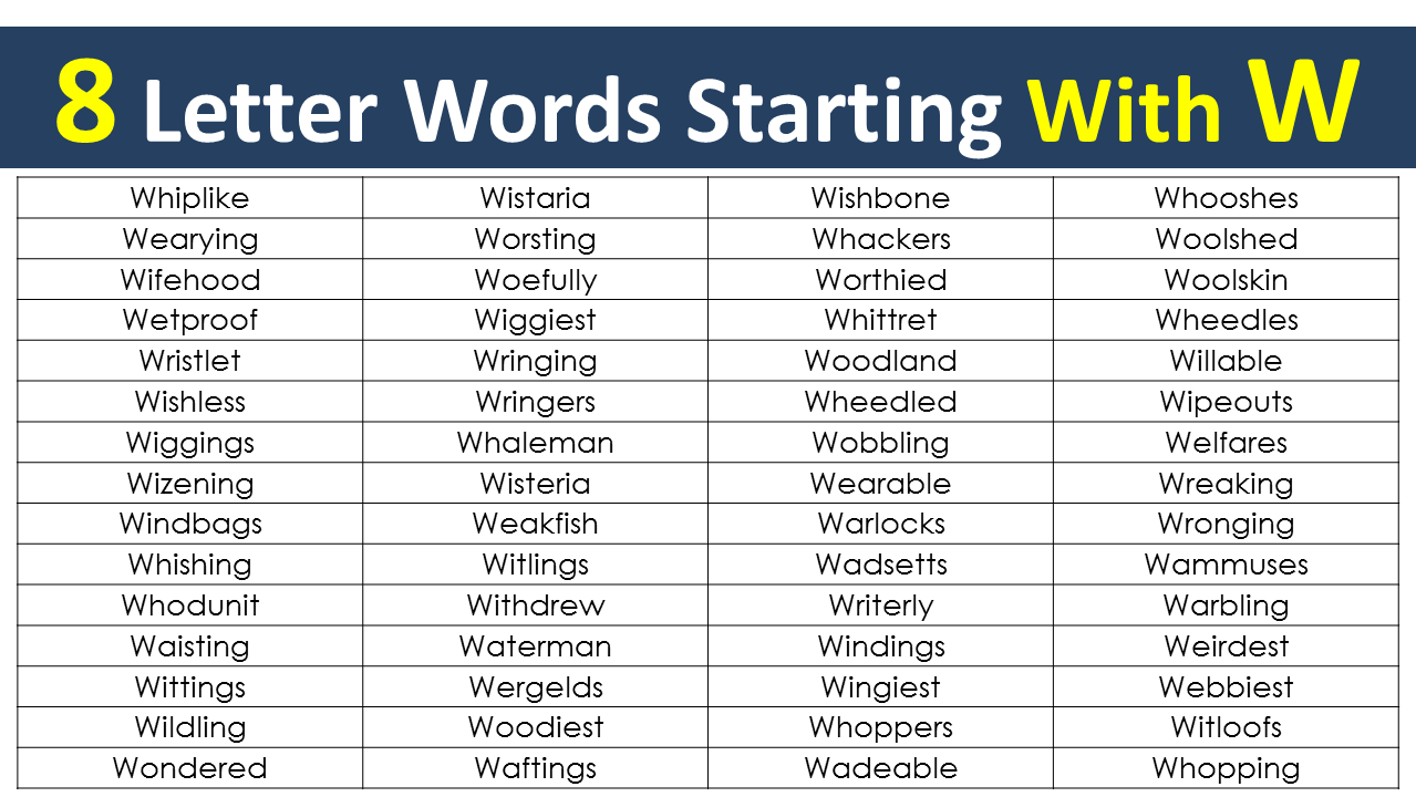 8 Letter Words Starting With W