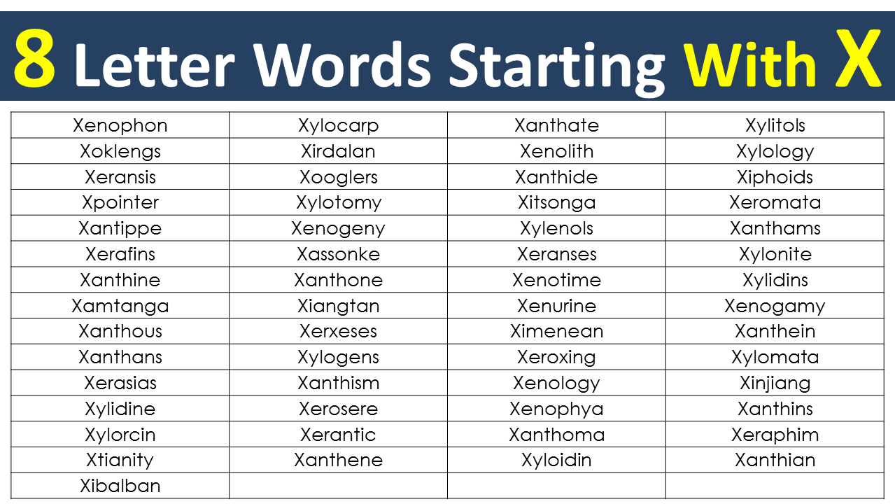8 Letter Words Starting With X