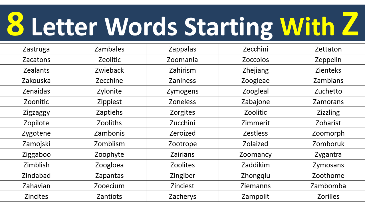 8 Letter Words Starting With Z