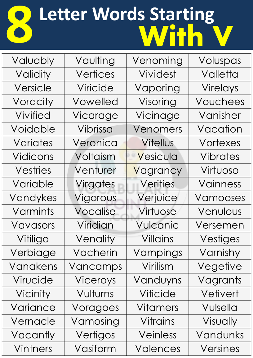 8 Letter Words Starting With V Vocabulary Point