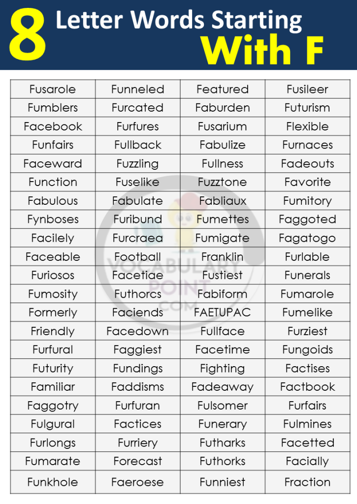 8 Letter Words Starting with F - Vocabulary Point