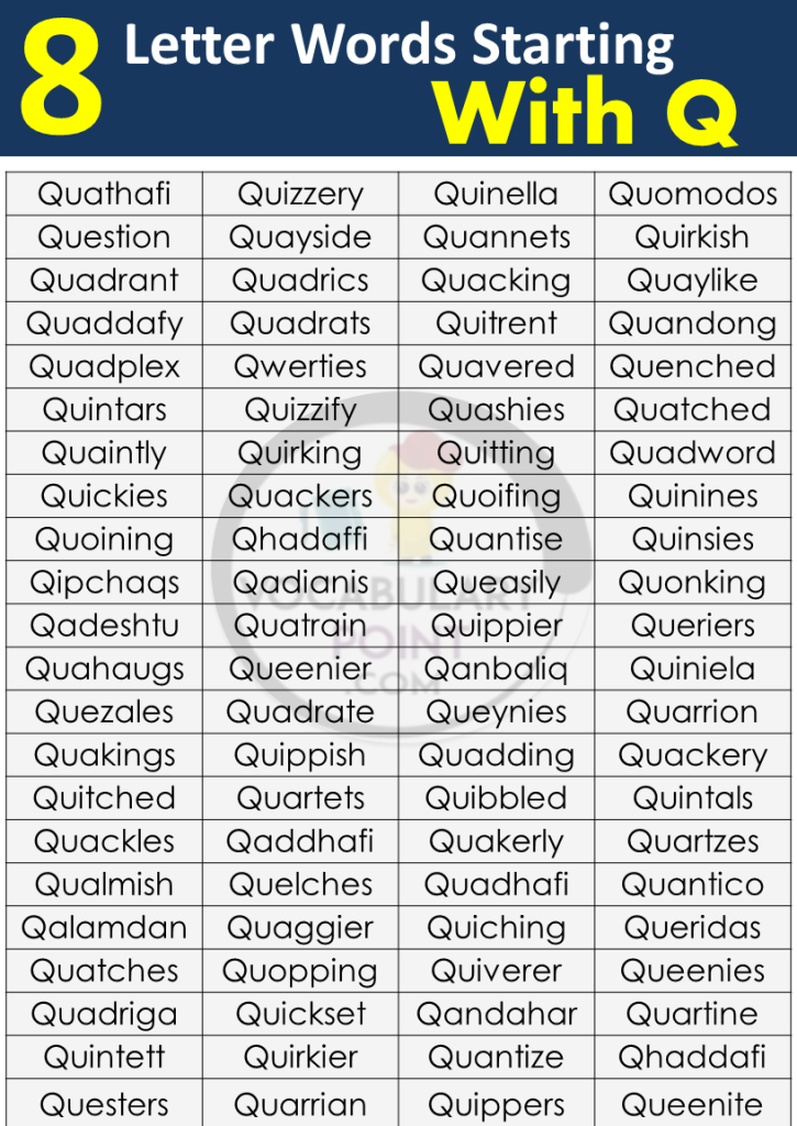 Words With Q As The Second Letter 8 Letter Words Starting with Q - Vocabulary Point