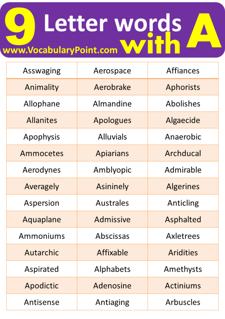 9 Letter Words Starting with A - Vocabulary Point