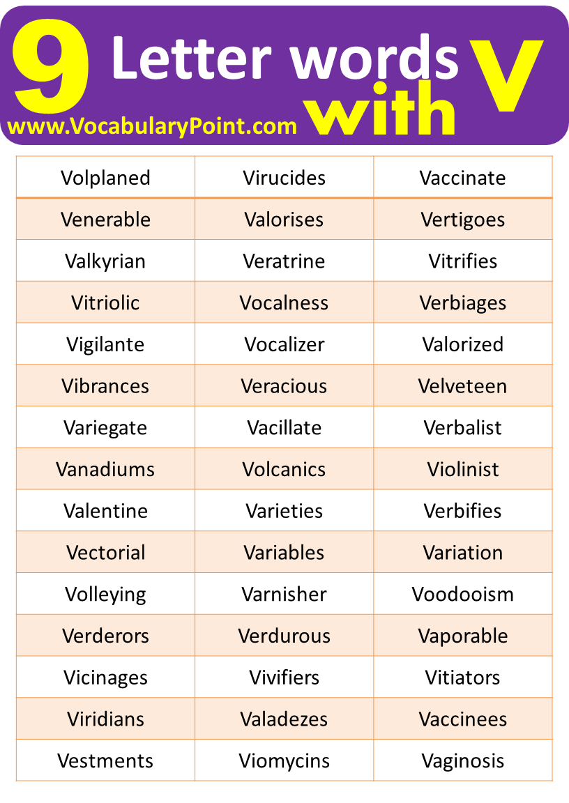 9 Letter Words Starting With V Vocabulary Point