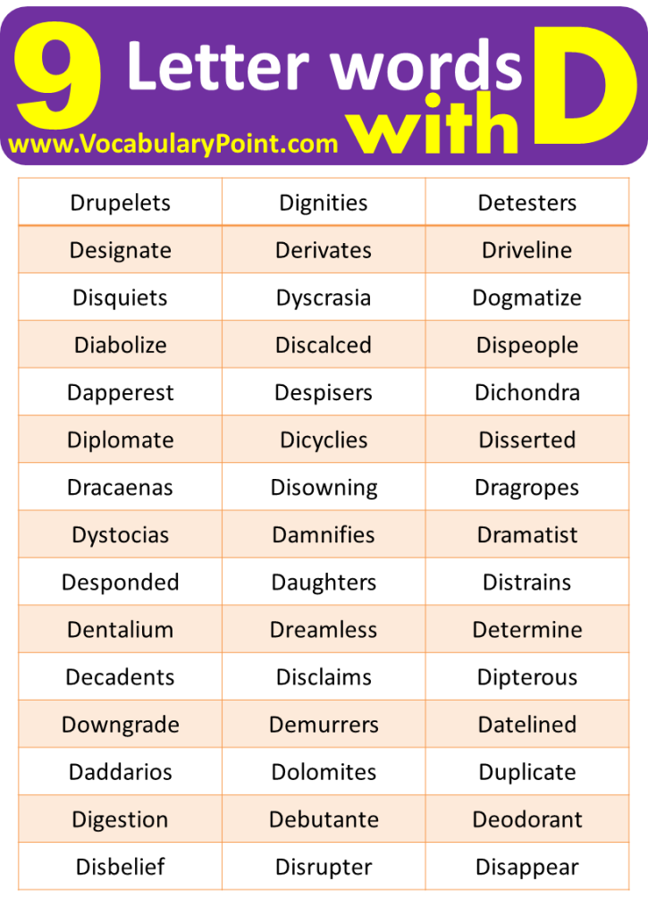9 Letter Words Starting with D - Vocabulary Point