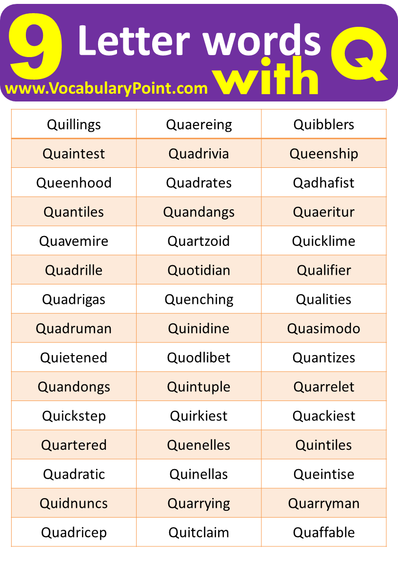 9 Letter Words Beginning With Q