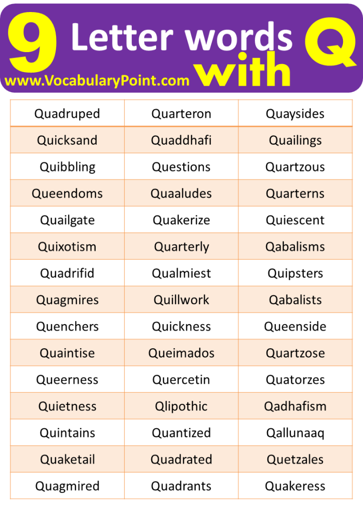 9 Letter Words Starting with Q Vocabulary Point