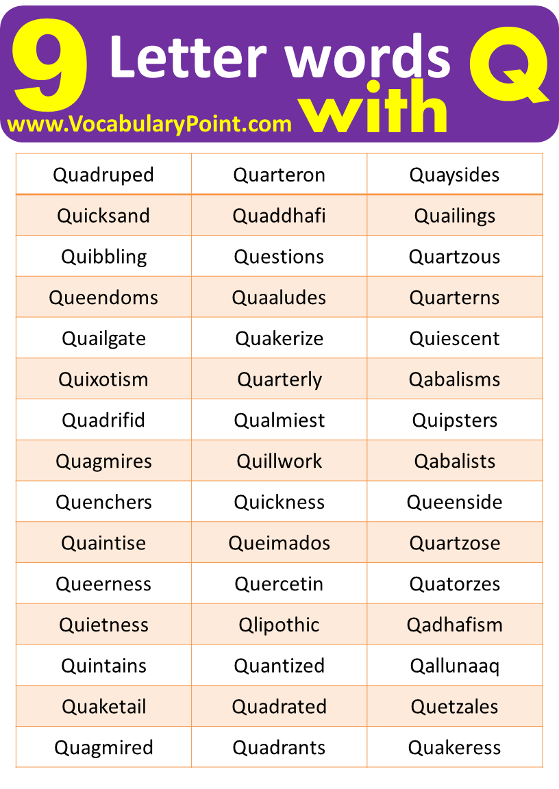 9 Letter Words Start With Q
