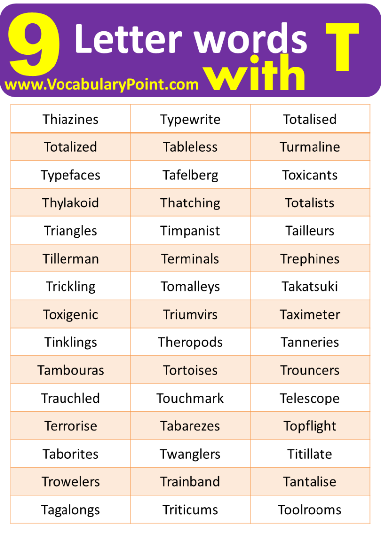 9 Letter Words Starting with T Vocabulary Point