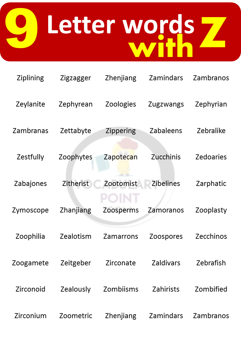 9 Letter Words Start With Z