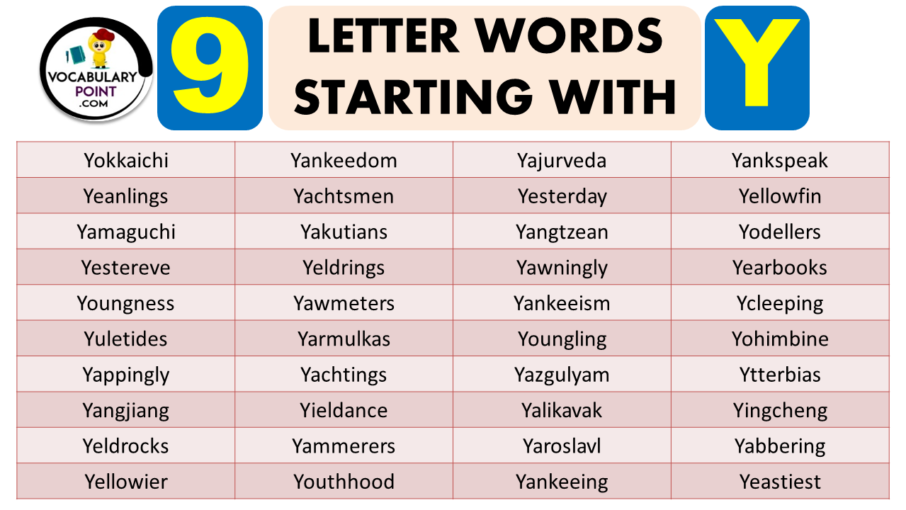 9 Letter Words Starting With Y