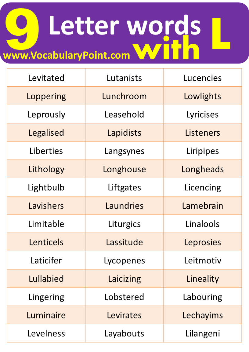 All 9 Letter Words Beginning With L