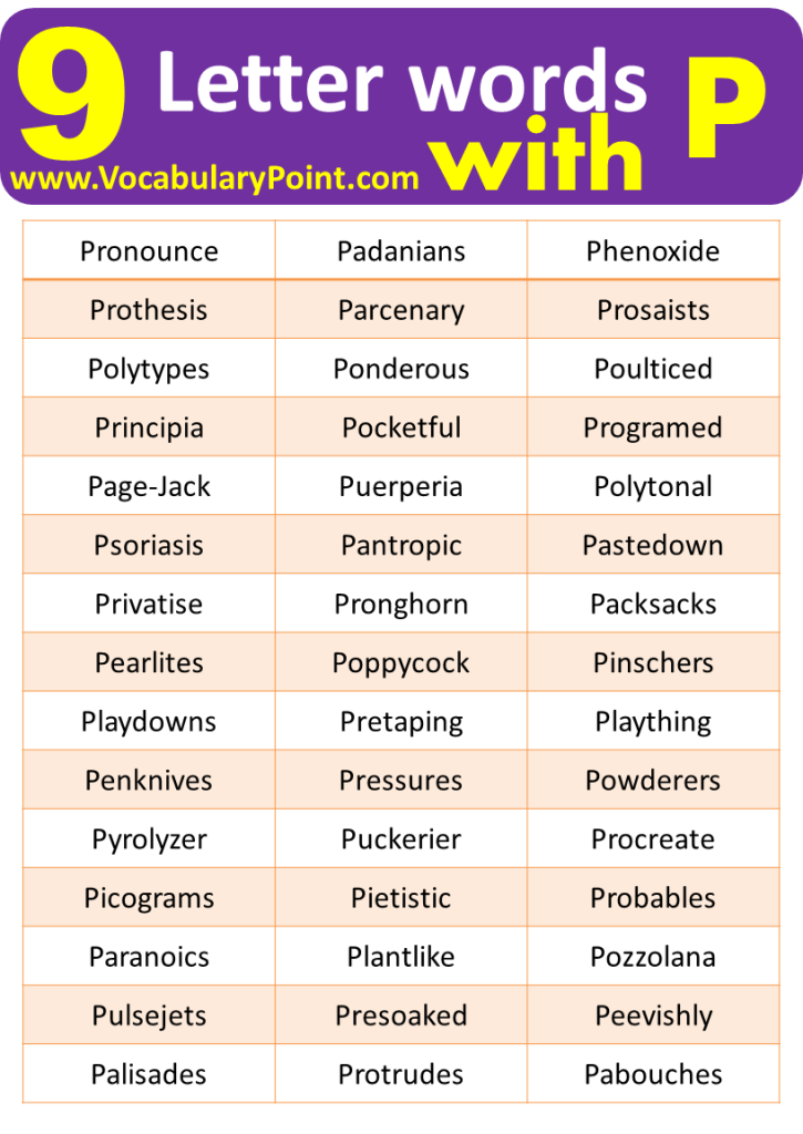 9 Letter Words Starting with P Vocabulary Point