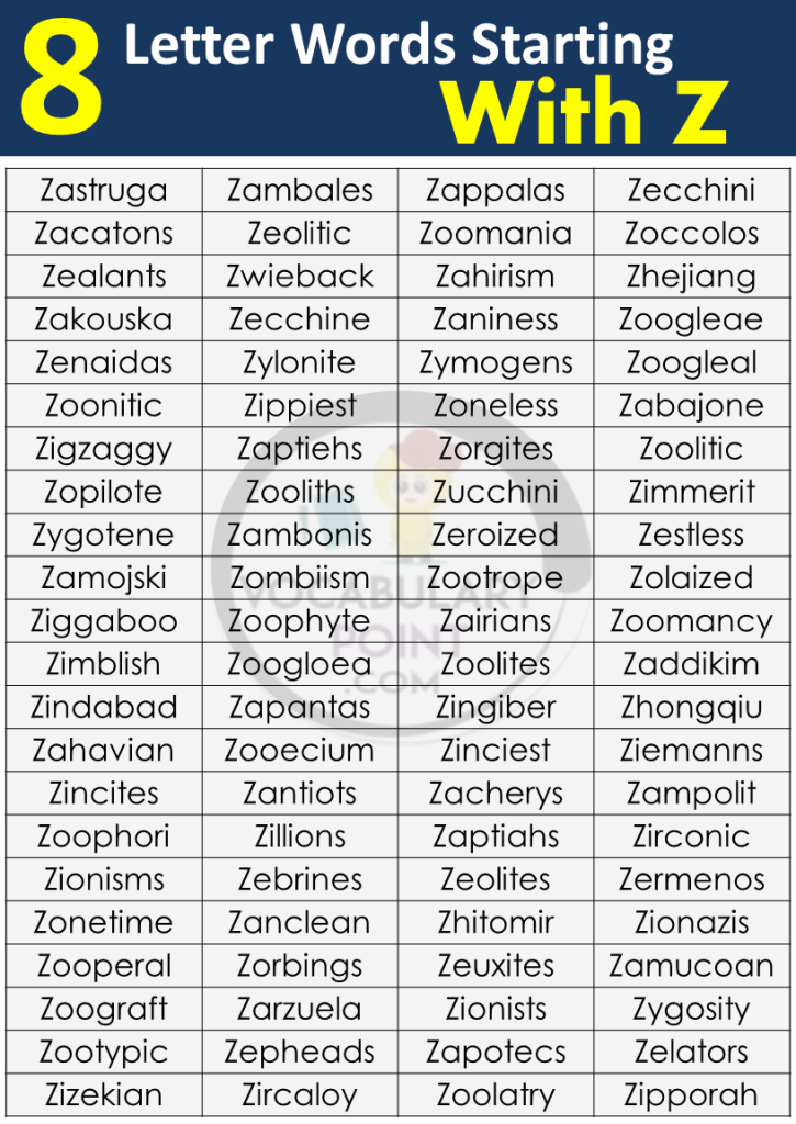 8 Letter Words Starting with Z Vocabulary Point
