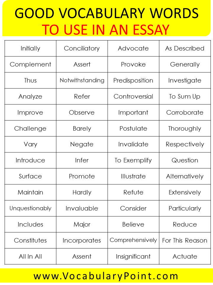 GOOD VOCABULARY TO USE IN ESSAYS