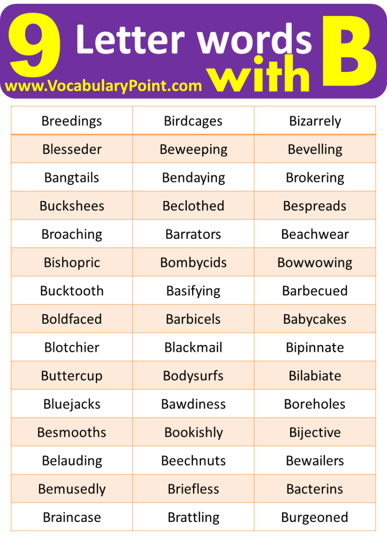 9 Letter Words Starting with B - Vocabulary Point